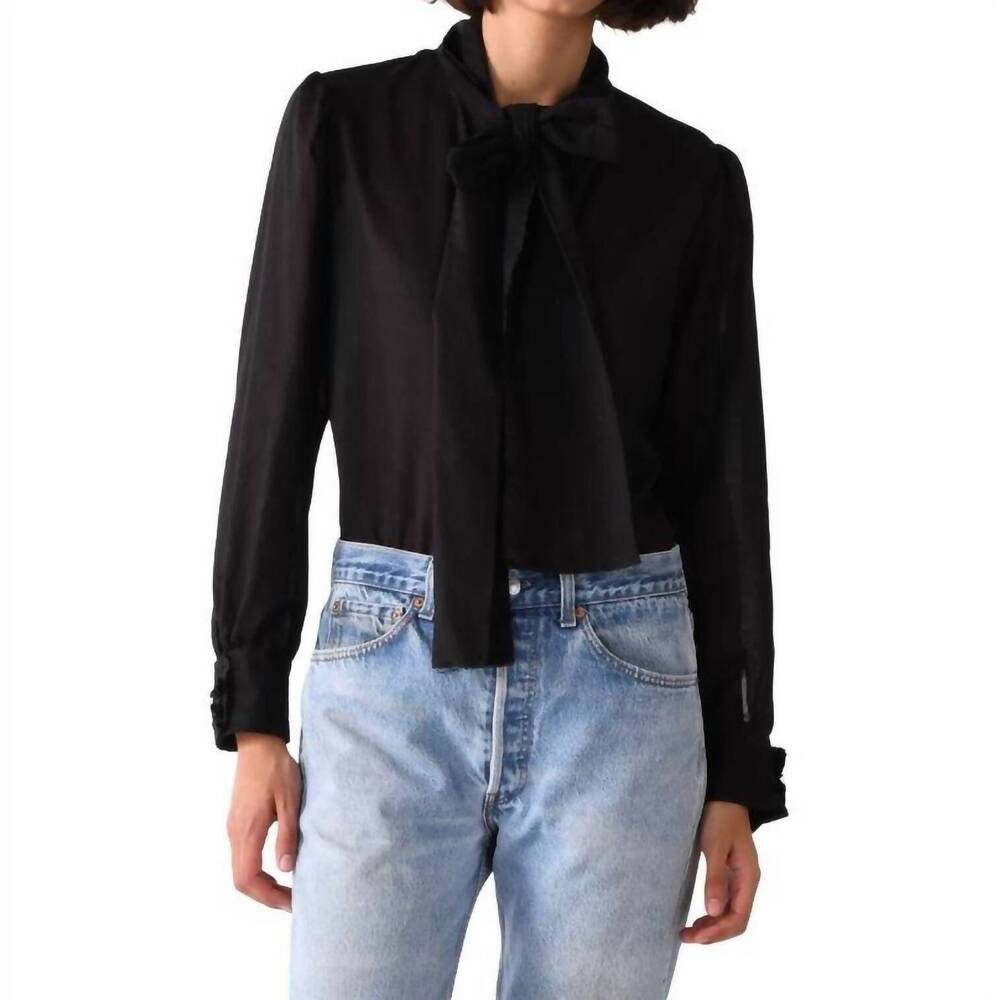 NEW CISSA bow tie blouse in black sheer